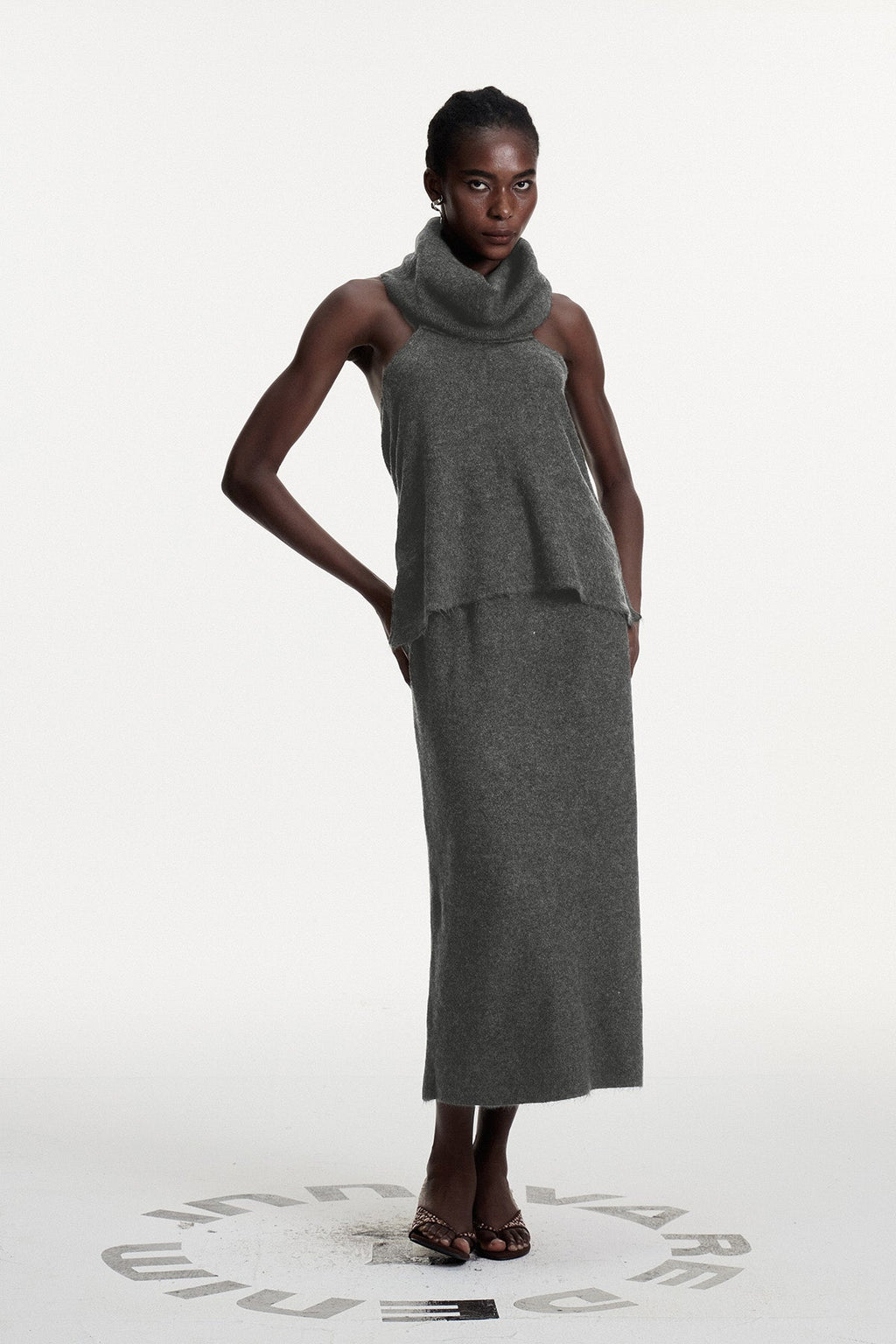 Christopher Cowl Neck Split Knit Skirt Set