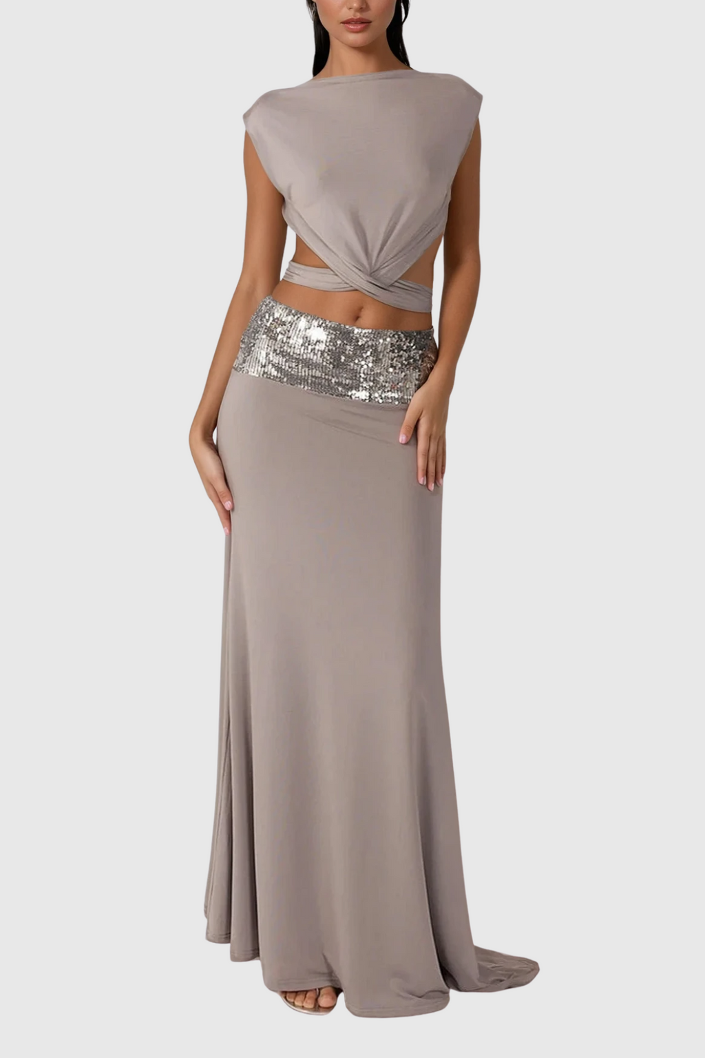 Chrysanta Sequin Cutout Skirt Set