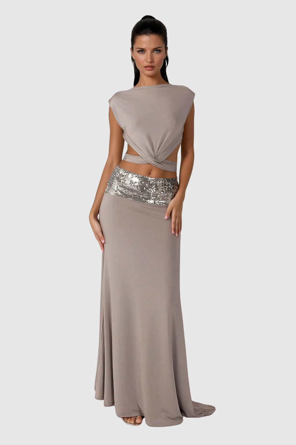 Chrysanta Sequin Cutout Skirt Set