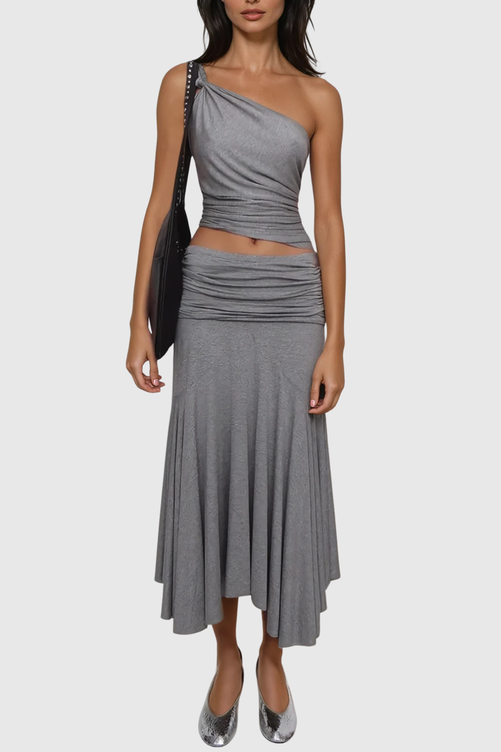 Cicero One Shoulder Ruch Asymmetric Skirt Set