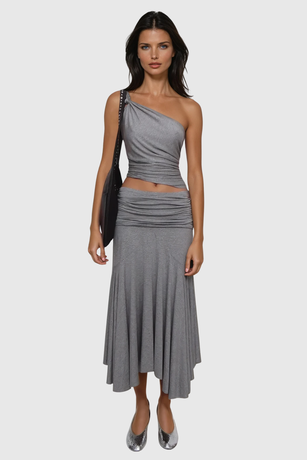 Cicero One Shoulder Ruch Asymmetric Skirt Set