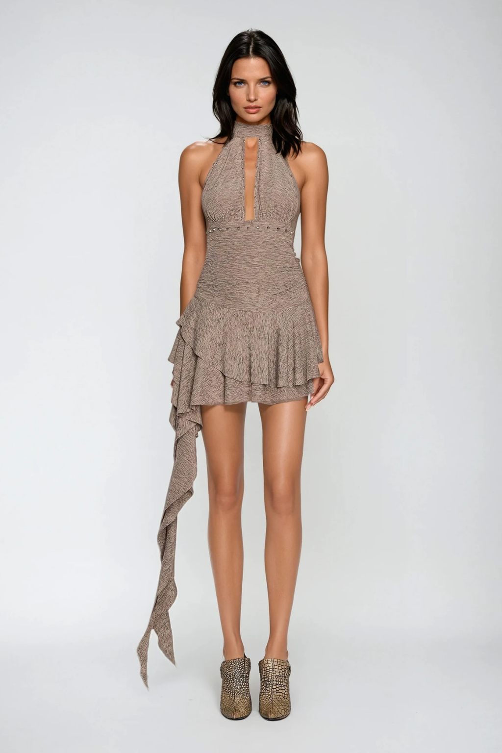 Ciera Halter Neck Cutout Fringe Mini Dress