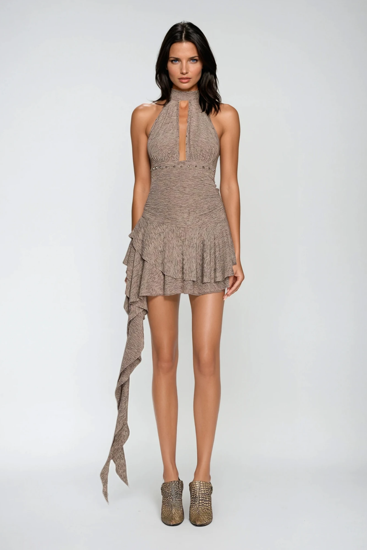 Ciera Halter Neck Cutout Fringe Mini Dress