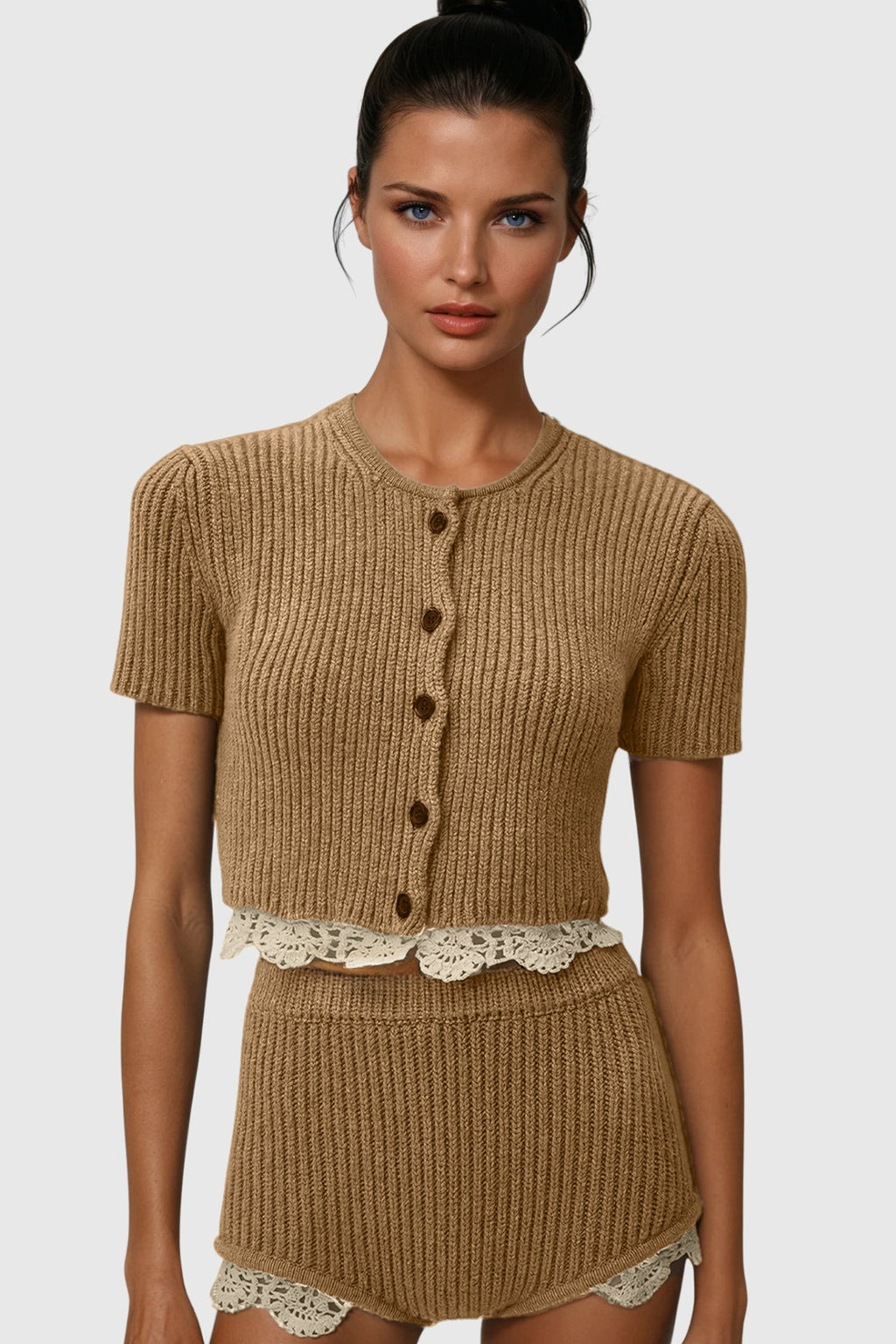 Cihan Knit Pants Set In Khaki