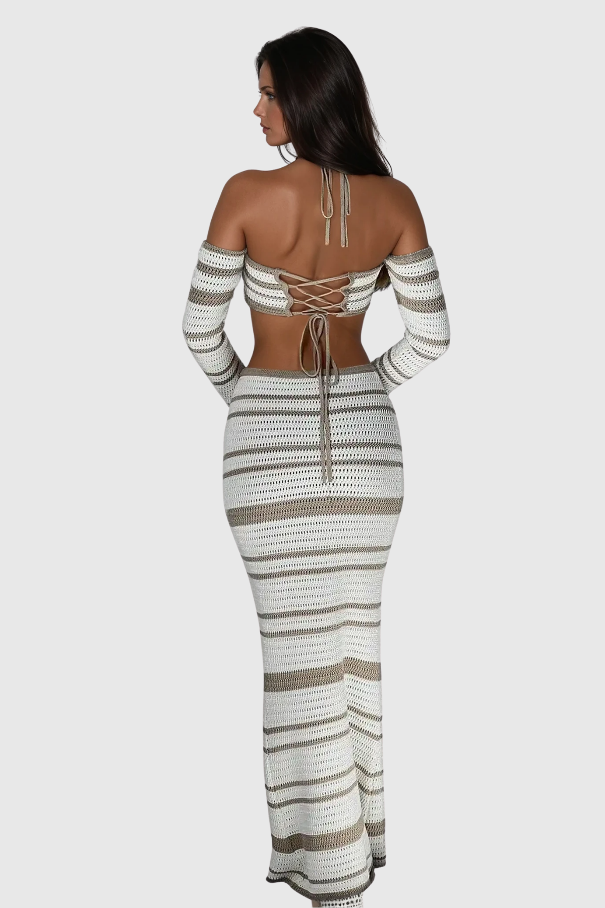 Cihangir Stripe Knit Skirt Set In Khaki