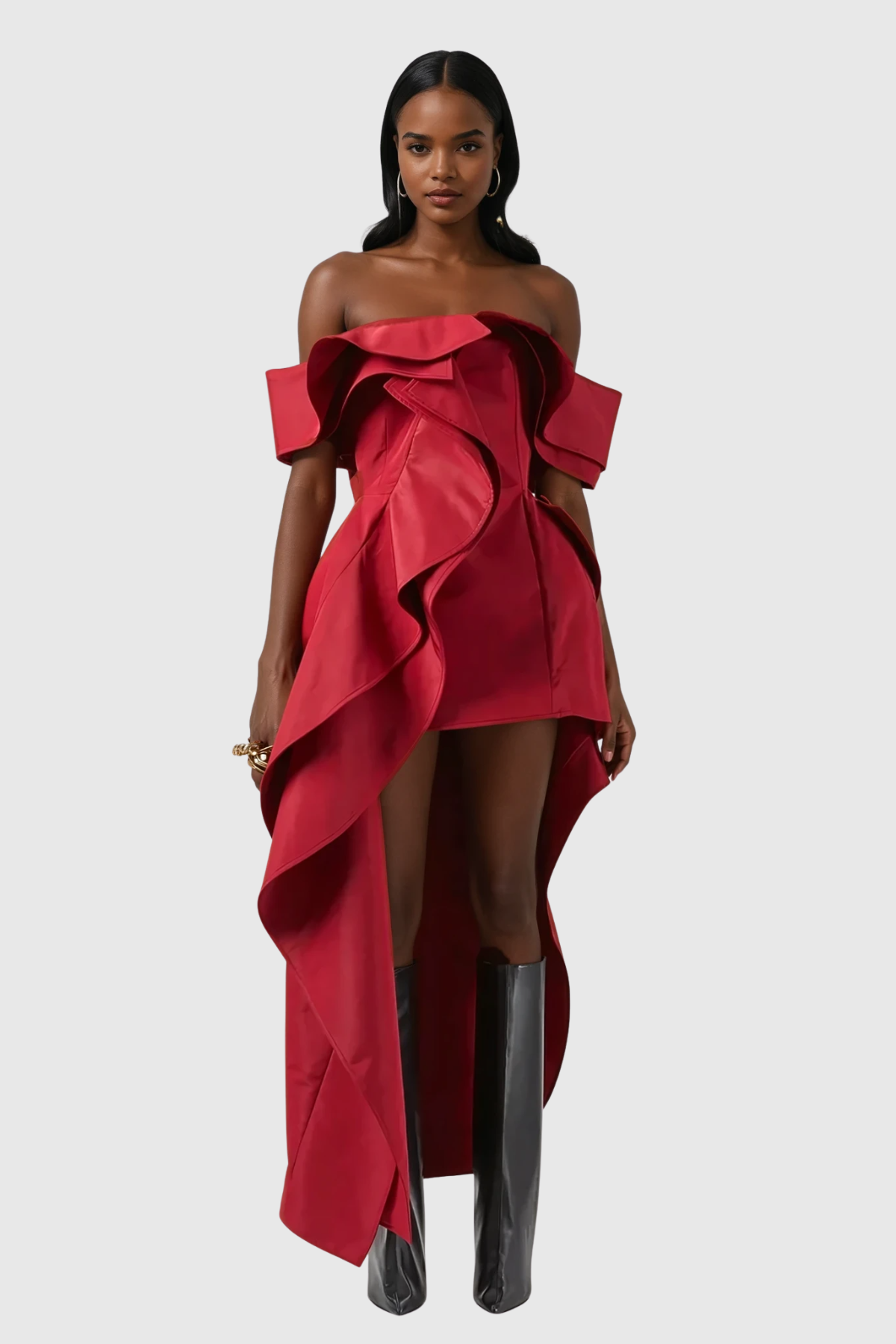 Cille Off Shoulder Asymmetric Ruffle Maxi Dress