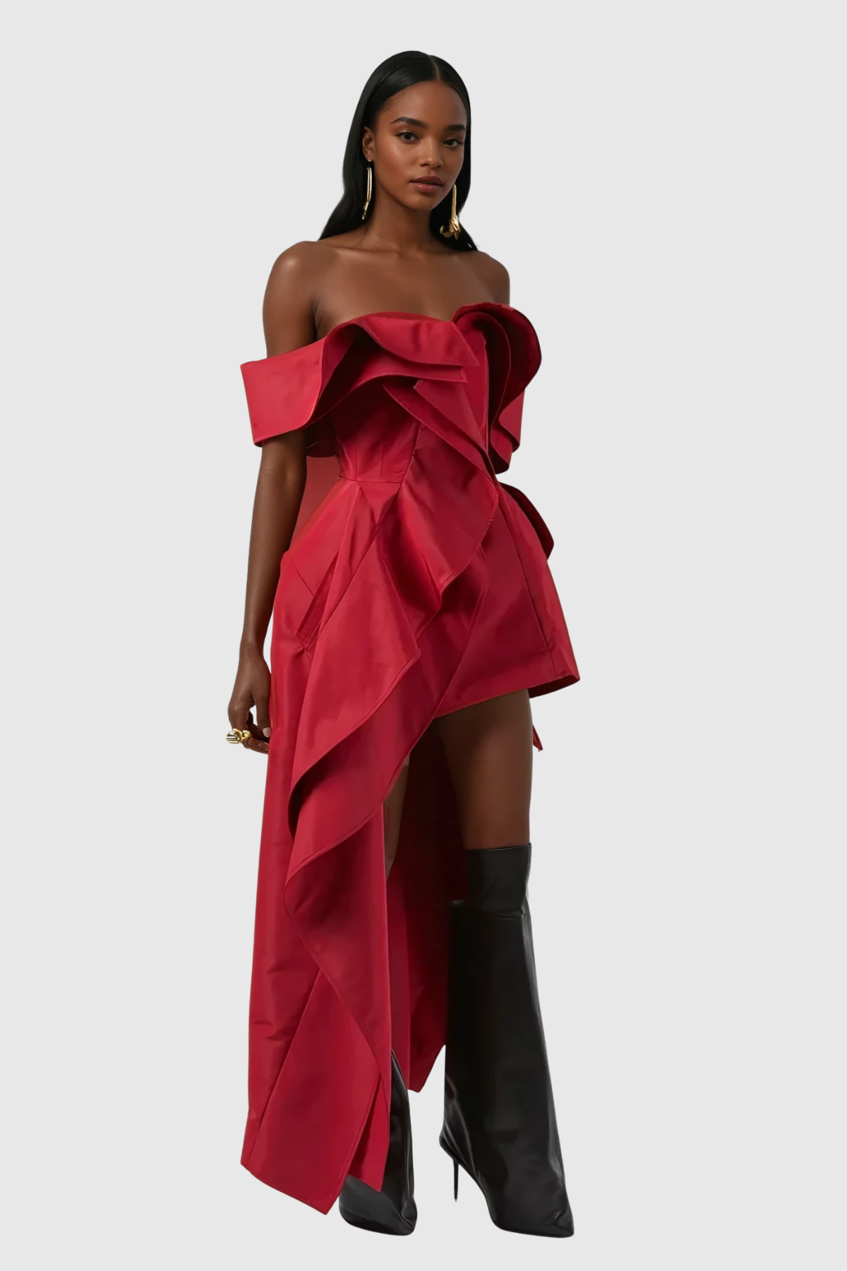 Cille Off Shoulder Asymmetric Ruffle Maxi Dress