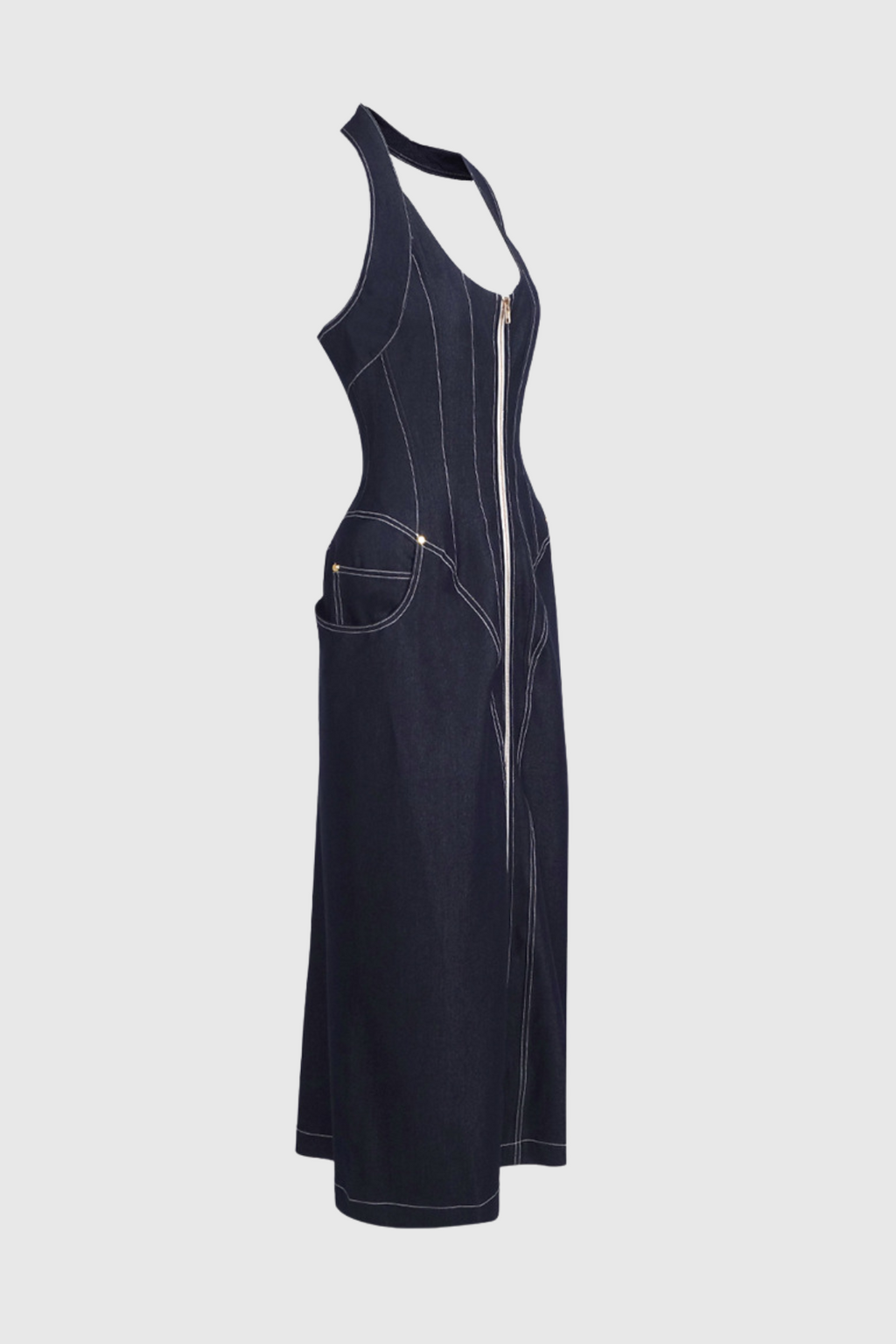 Cirillo Halter Neck Corset Denim Maxi Dress