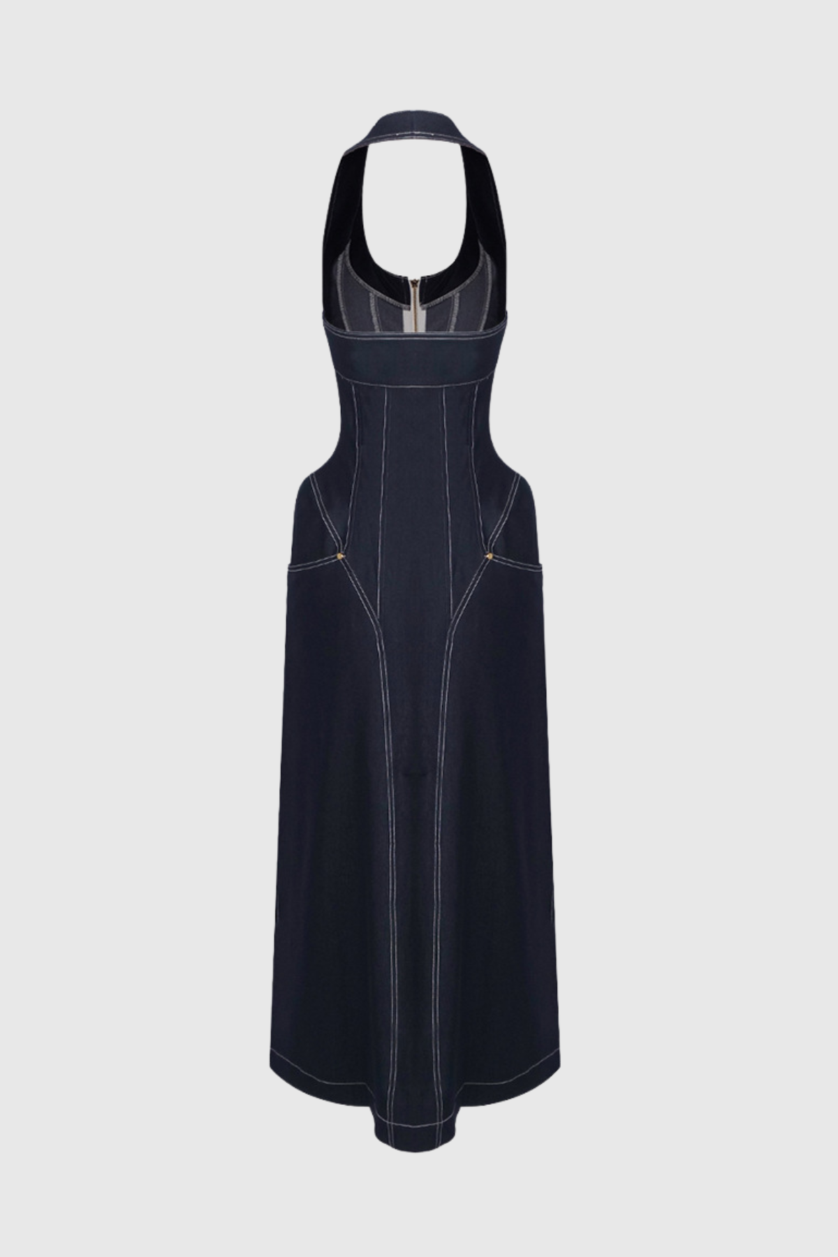 Cirillo Halter Neck Corset Denim Maxi Dress