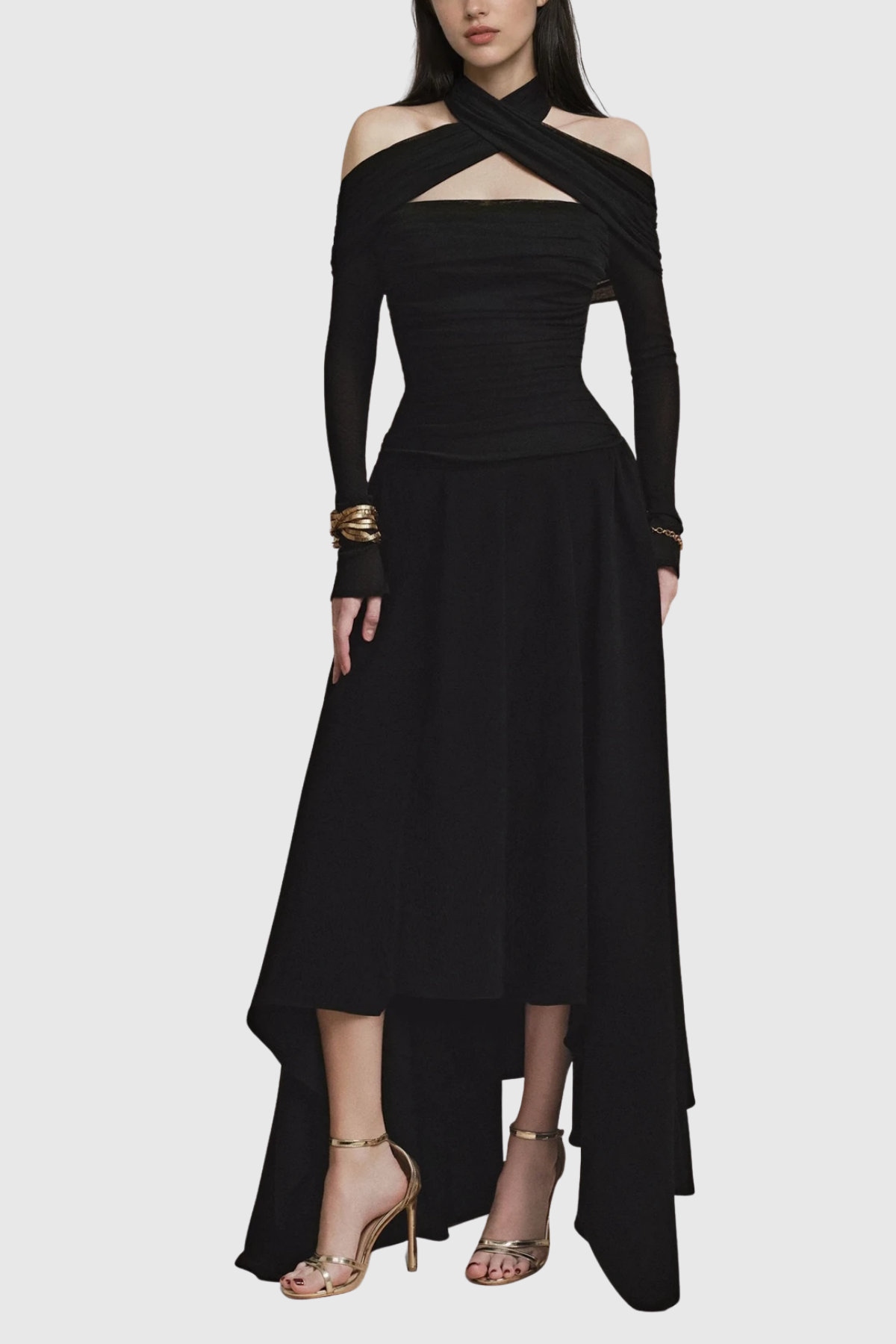 Clarisse Asymmetric Cutout Ruffle Maxi Dress