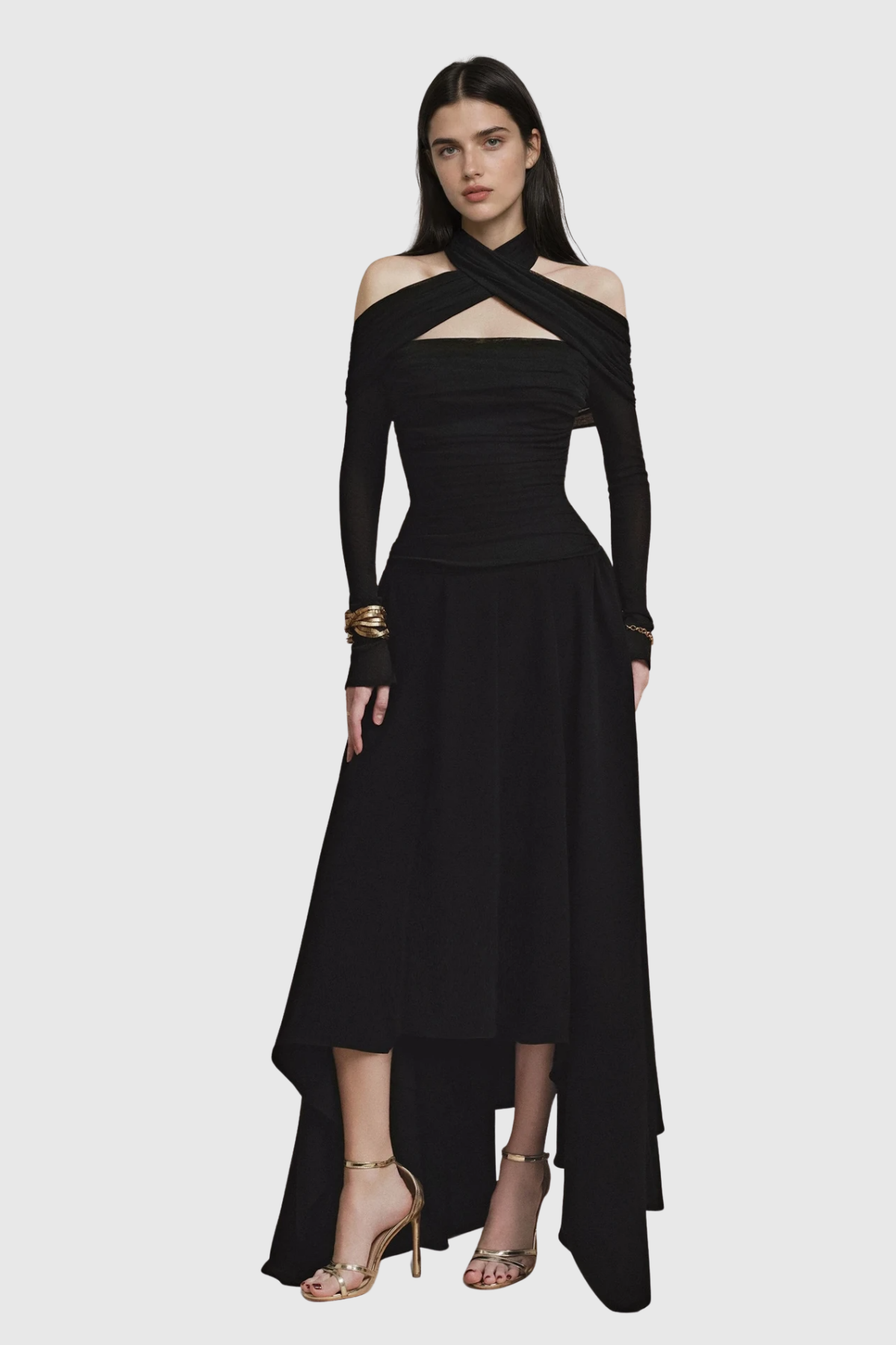 Clarisse Asymmetric Cutout Ruffle Maxi Dress