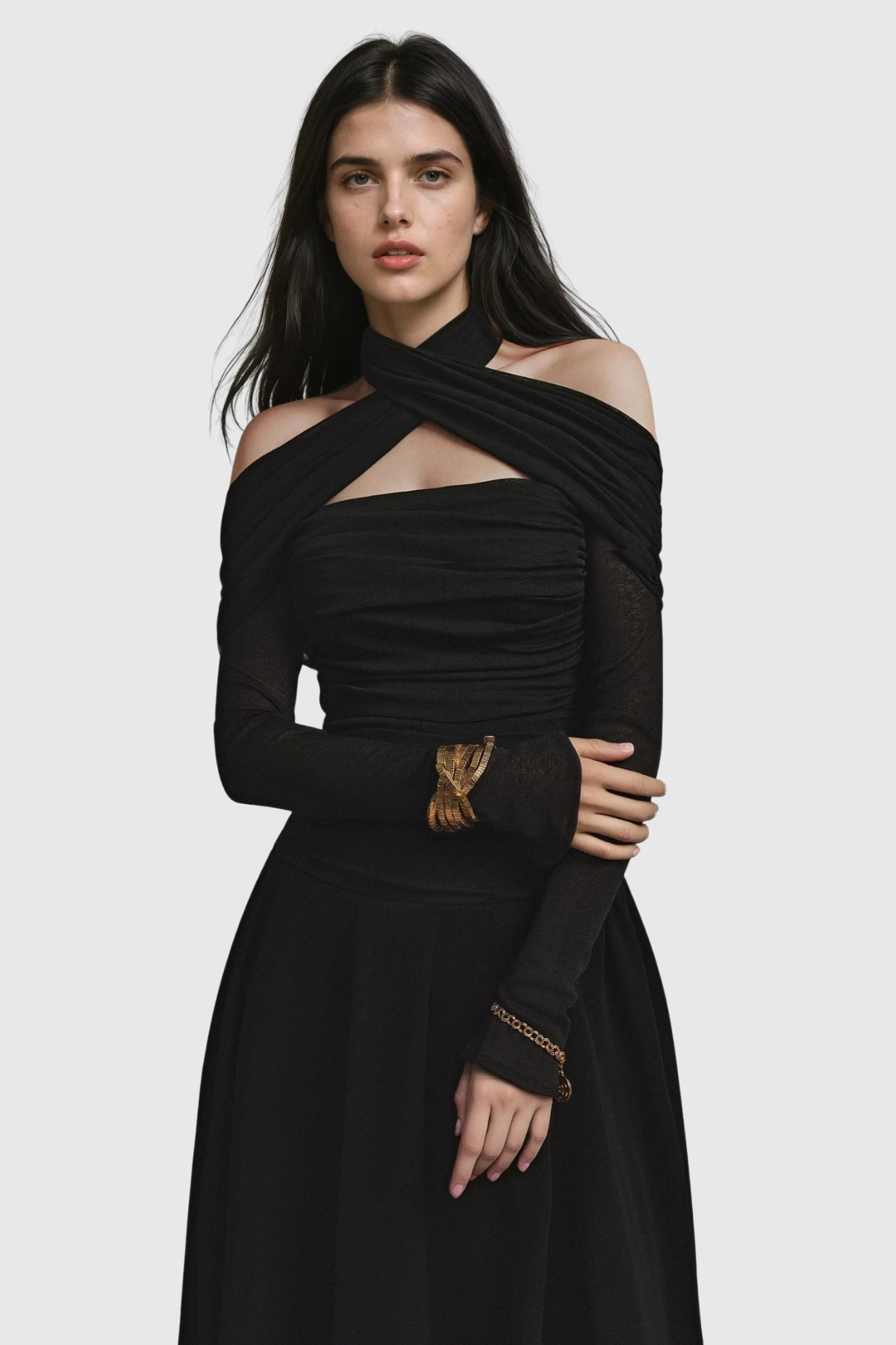 Clarisse Asymmetric Cutout Ruffle Maxi Dress