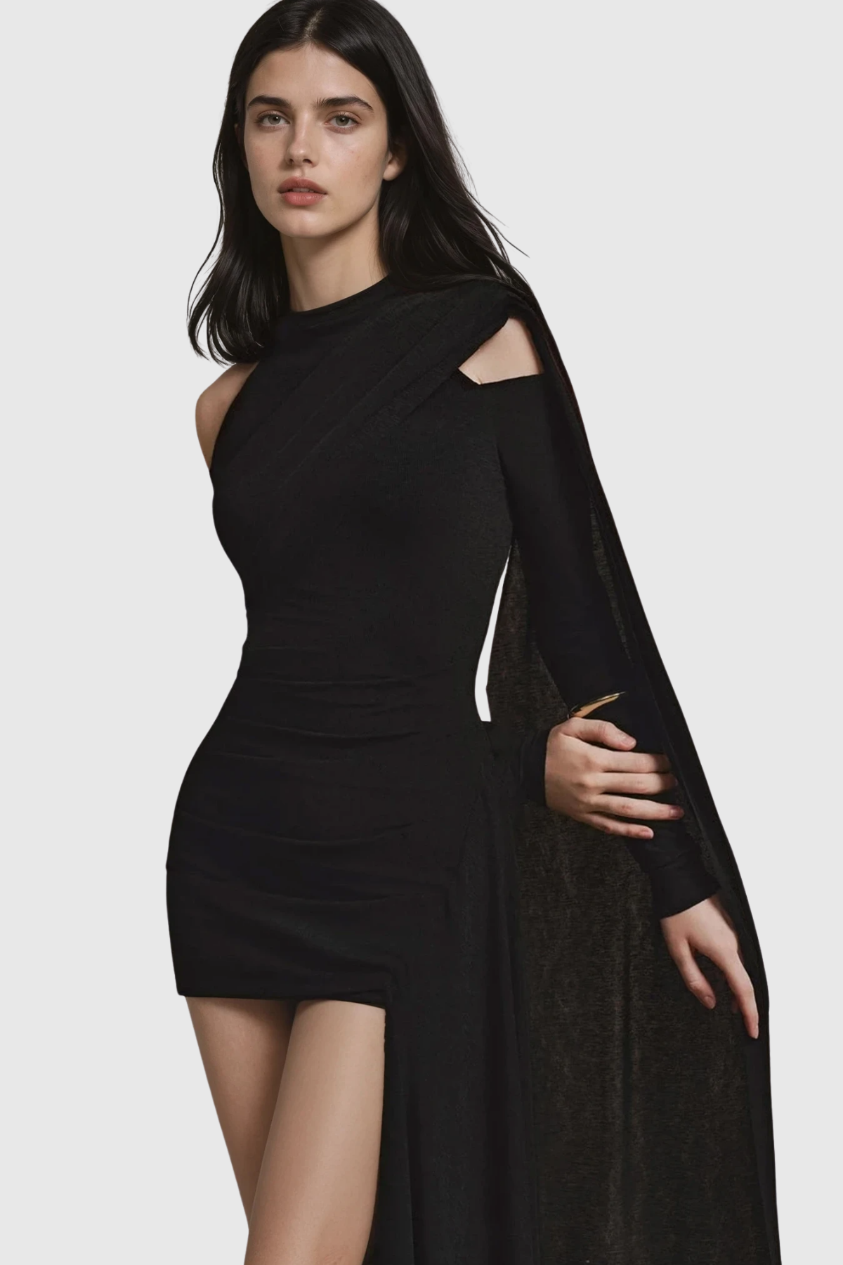 Clarisse Asymmetric Shawl Cutout Mini Dress