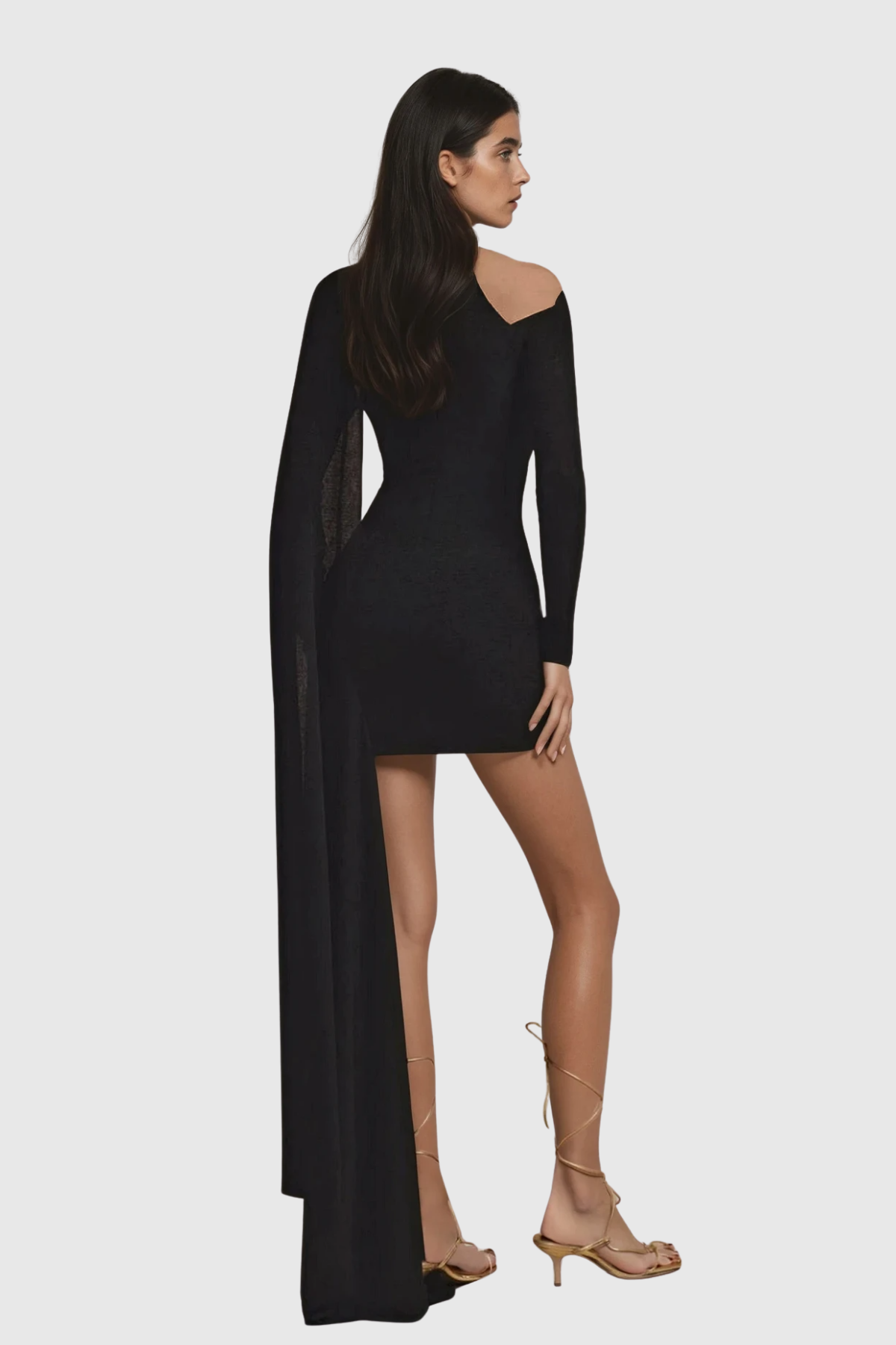 Clarisse Asymmetric Shawl Cutout Mini Dress