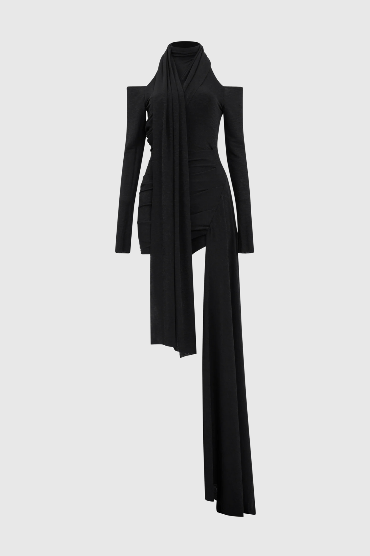 Clarisse Asymmetric Shawl Cutout Mini Dress