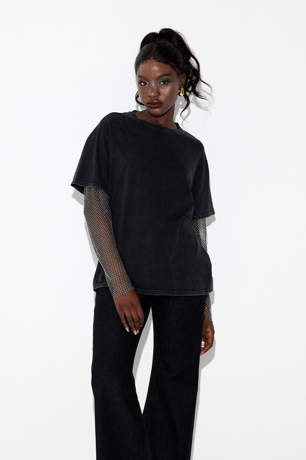 Clas Rhinestone Mesh Top