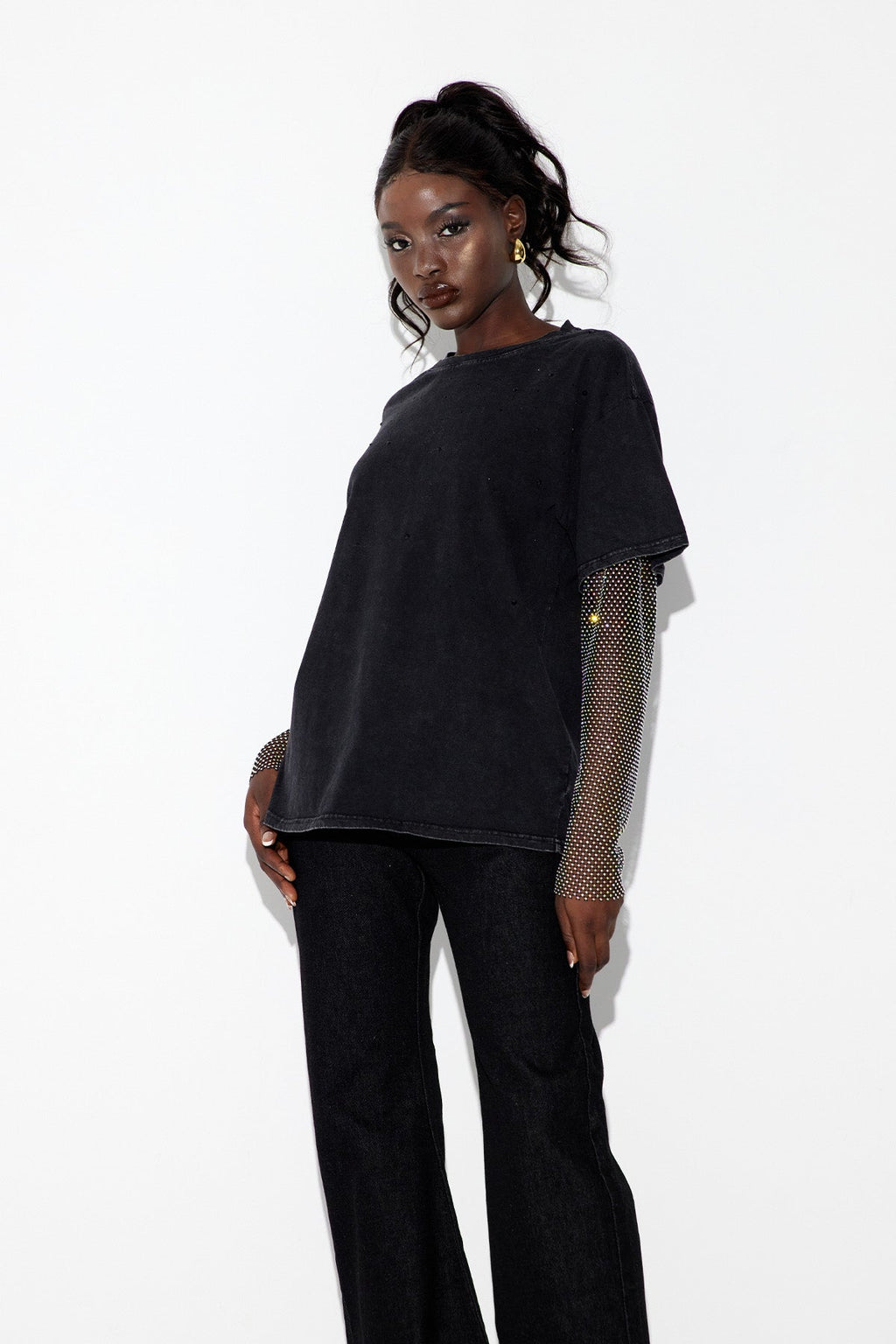 Clas Rhinestone Mesh Top