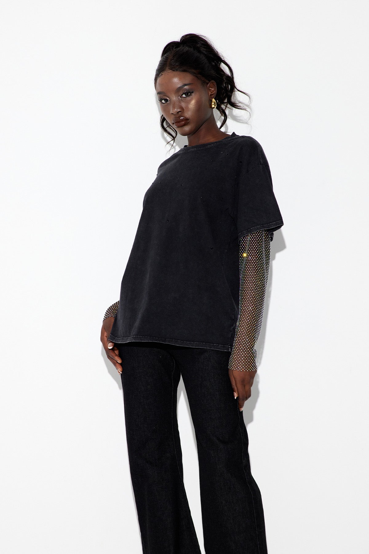 Clas Rhinestone Mesh Top