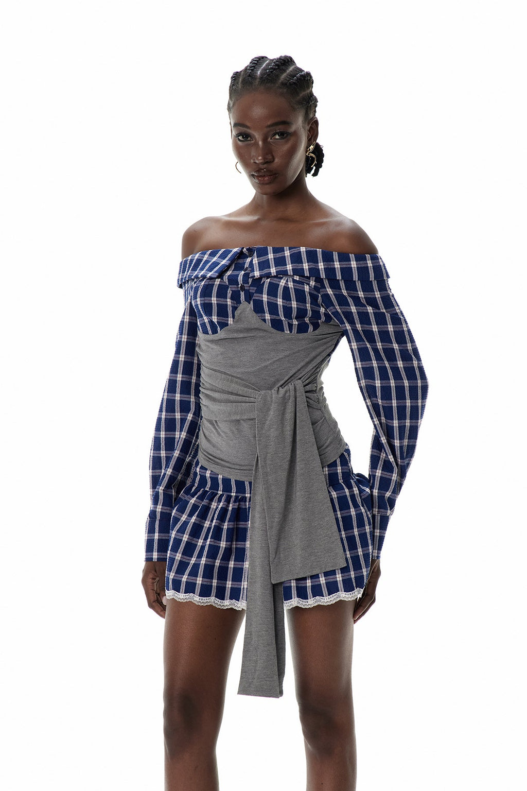 Claud Grid Tie Up Skirt Set