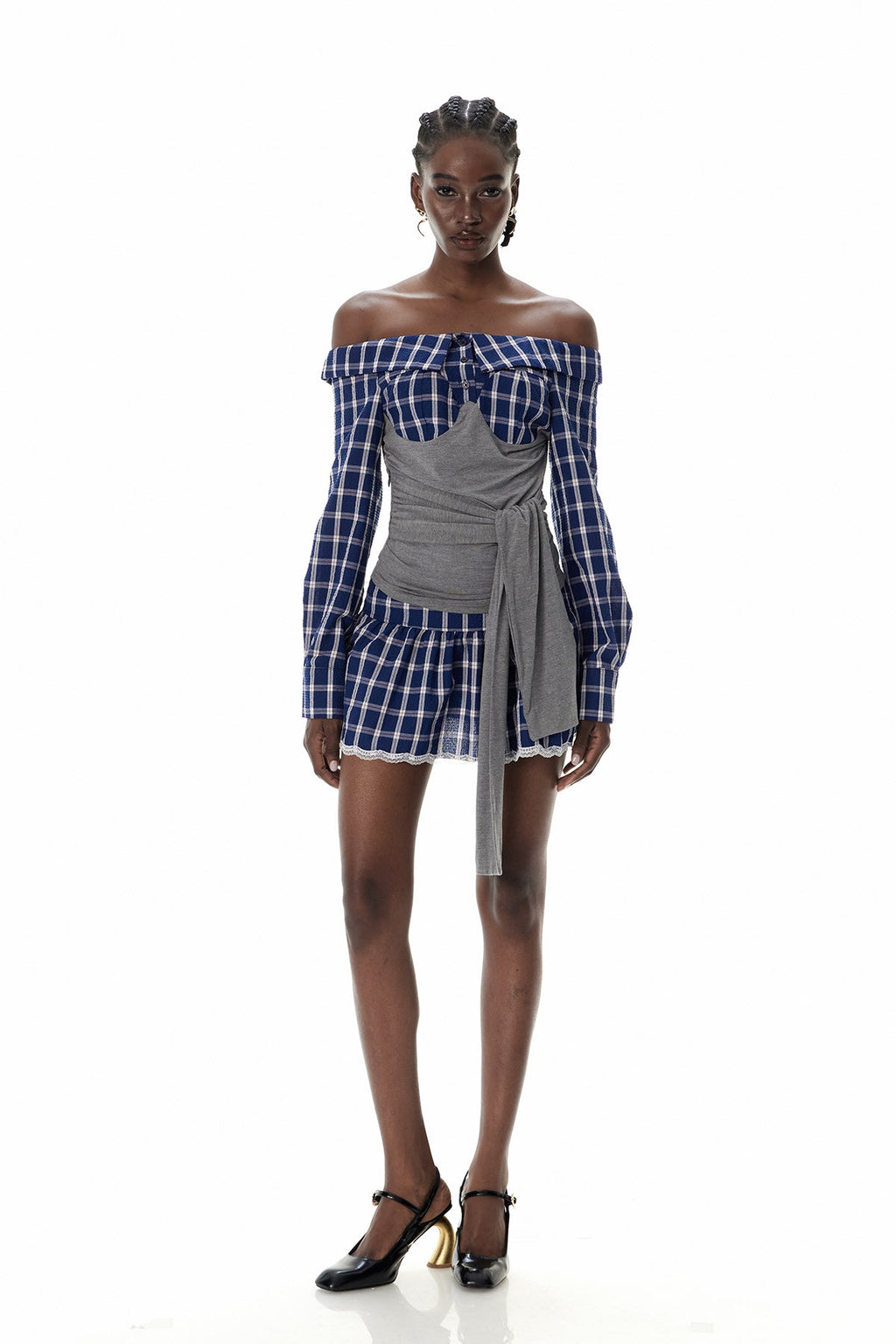 Claud Grid Tie Up Skirt Set