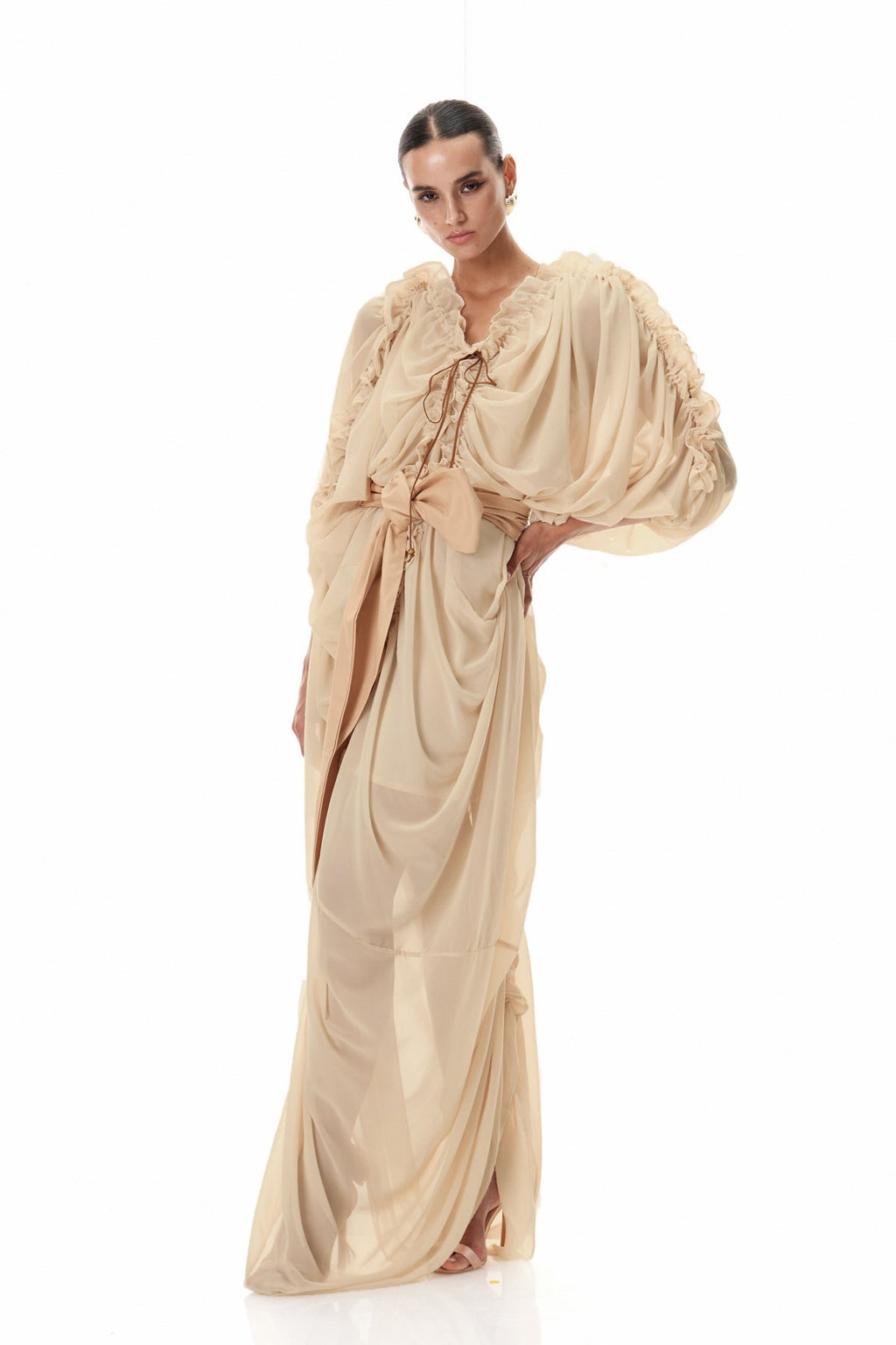 Clematis Drawstring Ruch Maxi Dress