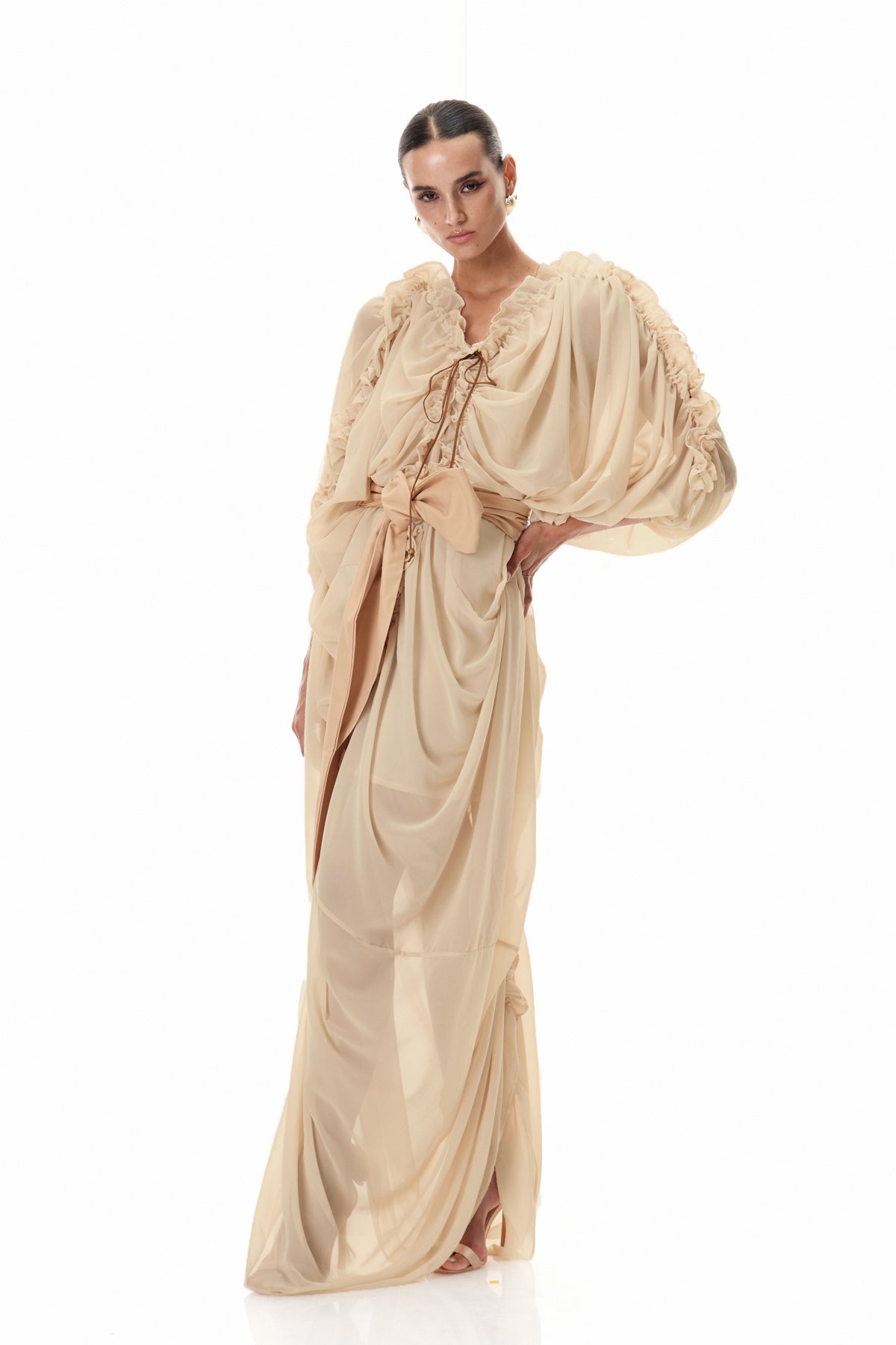 Clematis Drawstring Ruch Maxi Dress