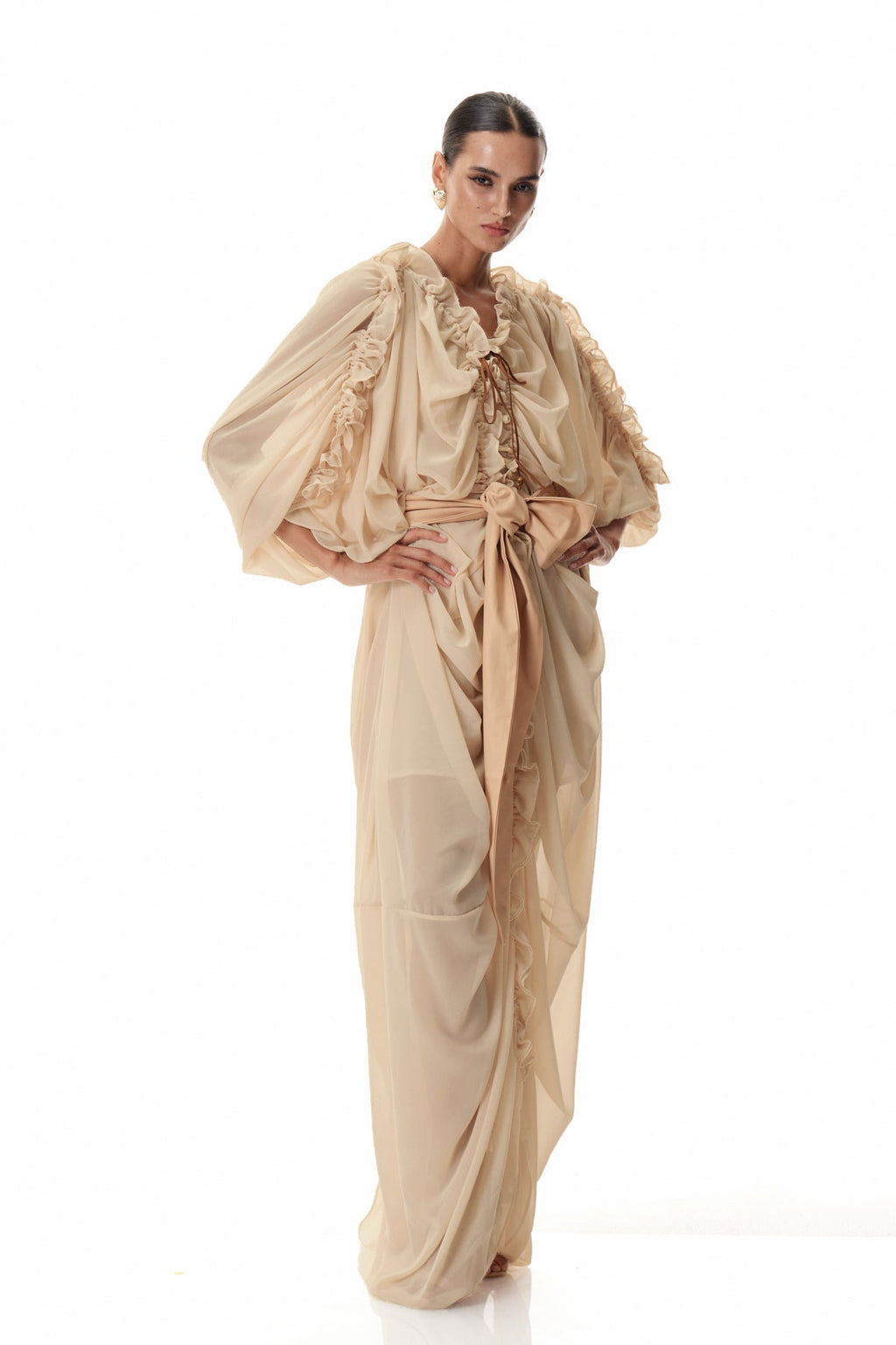 Clematis Drawstring Ruch Maxi Dress