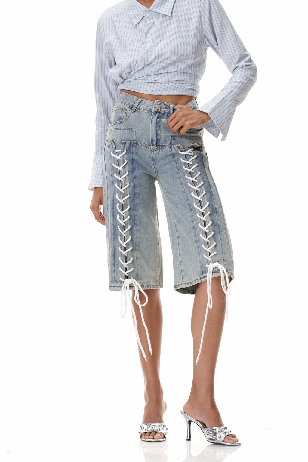 Clemens Lace Up Midi Jeans
