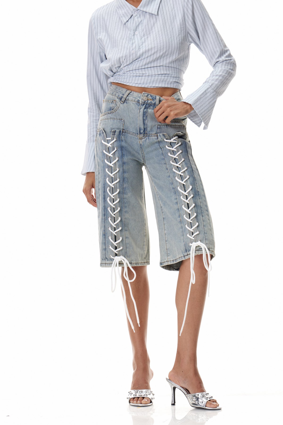 Clemens Lace Up Midi Jeans