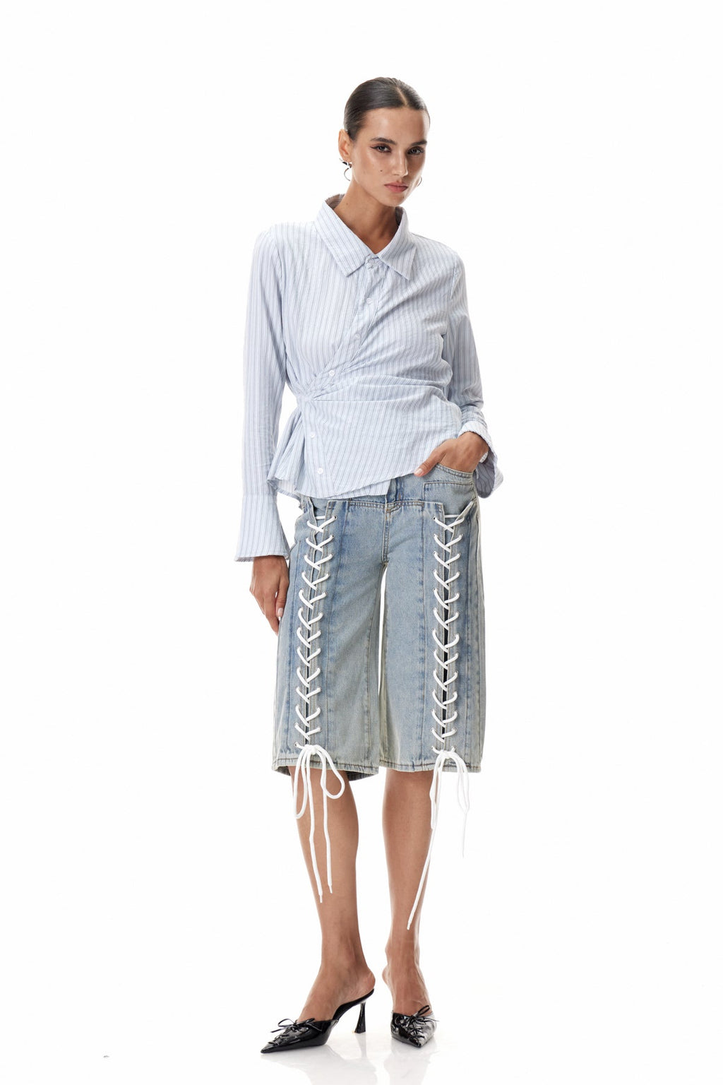 Clemens Lace Up Midi Jeans