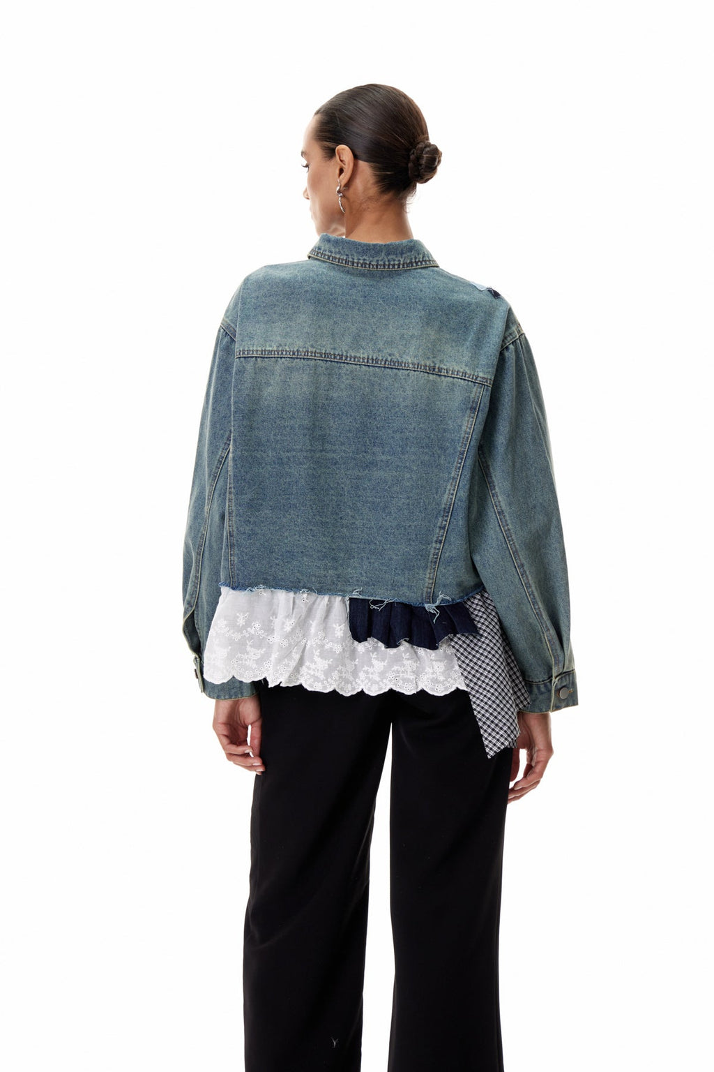 Clementia Patchwork Grid Denim Jacket