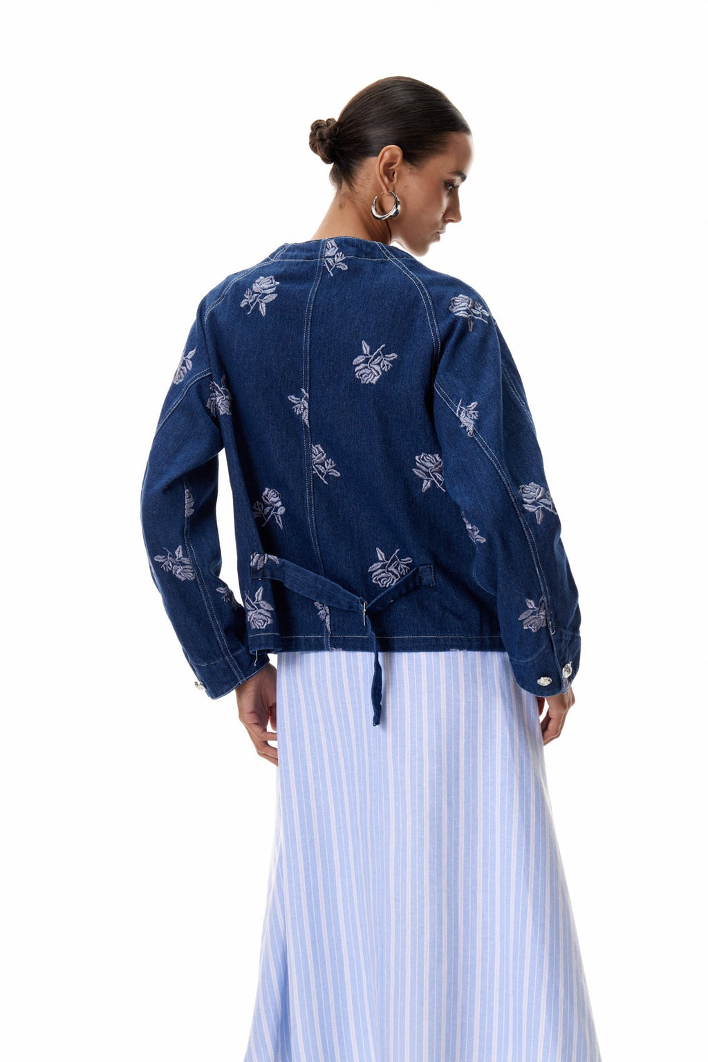 Clementius Pearl Embroidered Denim Jacket