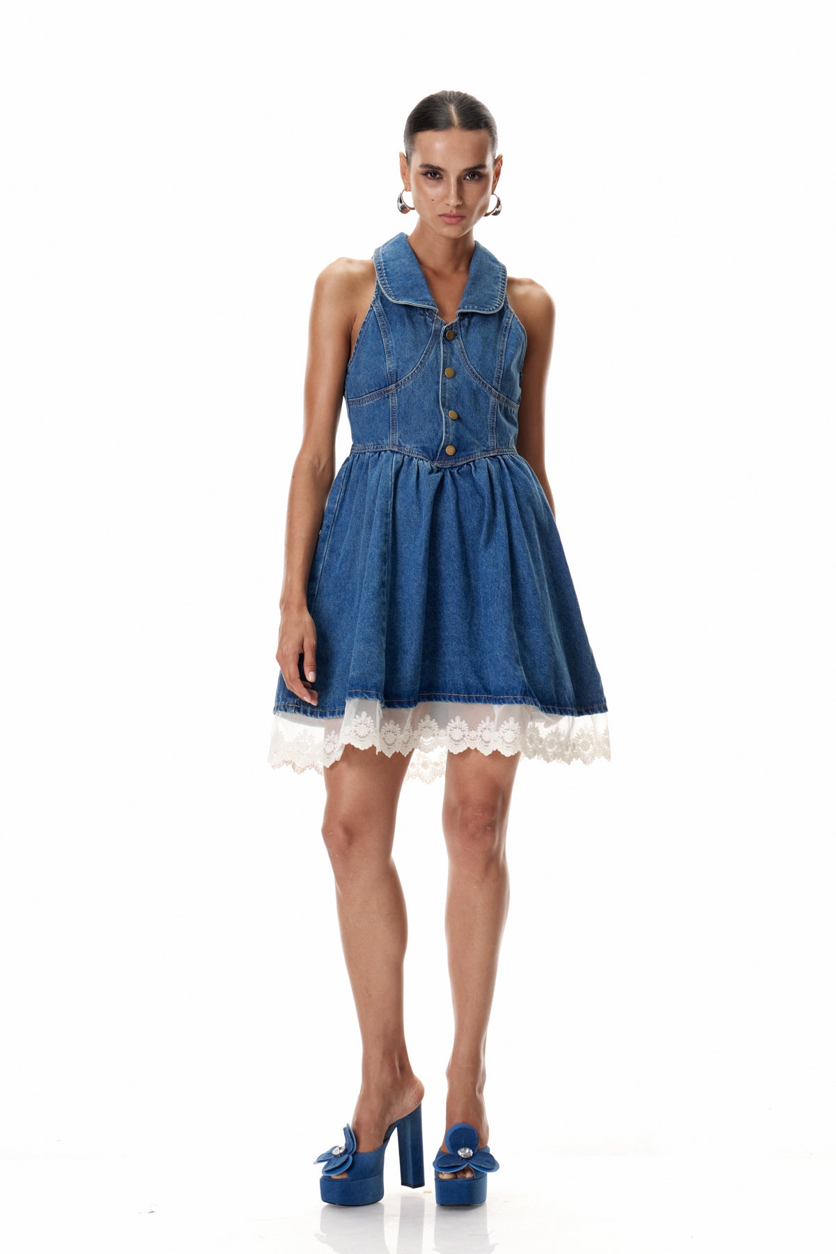 Cleo Sleeveless Ruffle Denim Mini Dress