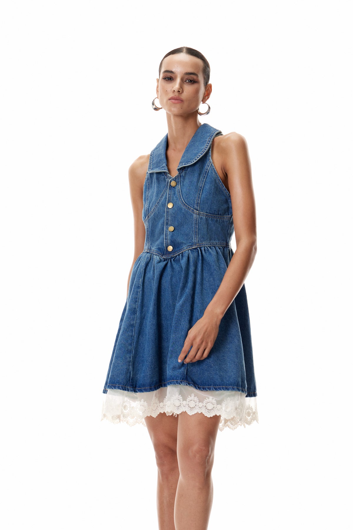 Cleo Sleeveless Ruffle Denim Mini Dress