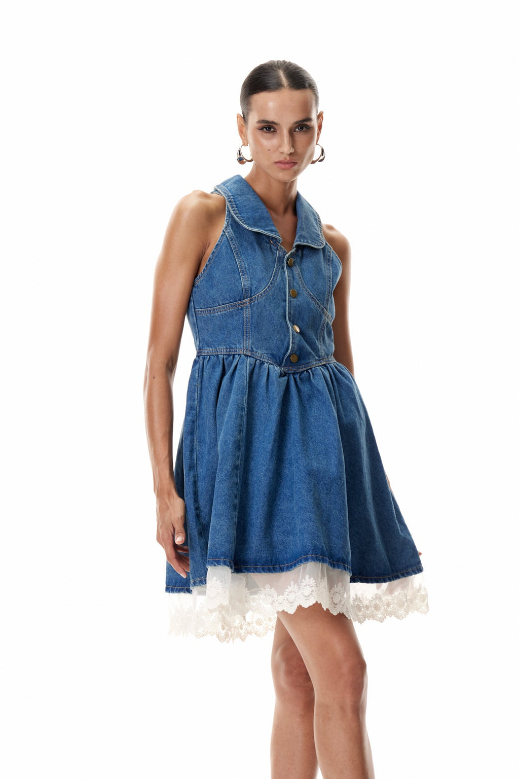 Cleo Sleeveless Ruffle Denim Mini Dress