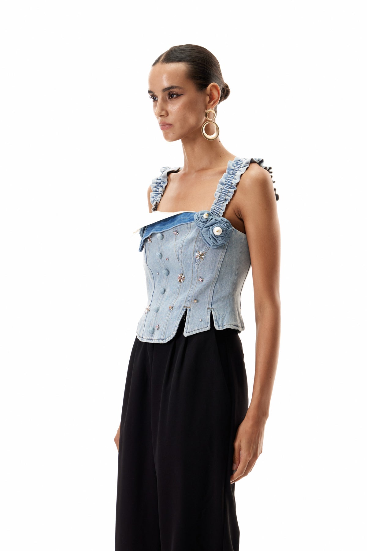 Cleon Embellished Corset Denim Top