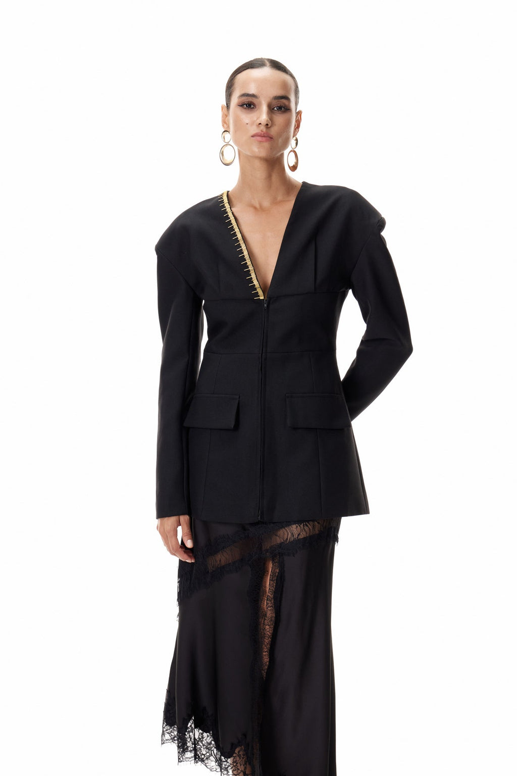 Climent Embellished Plunge Blazer