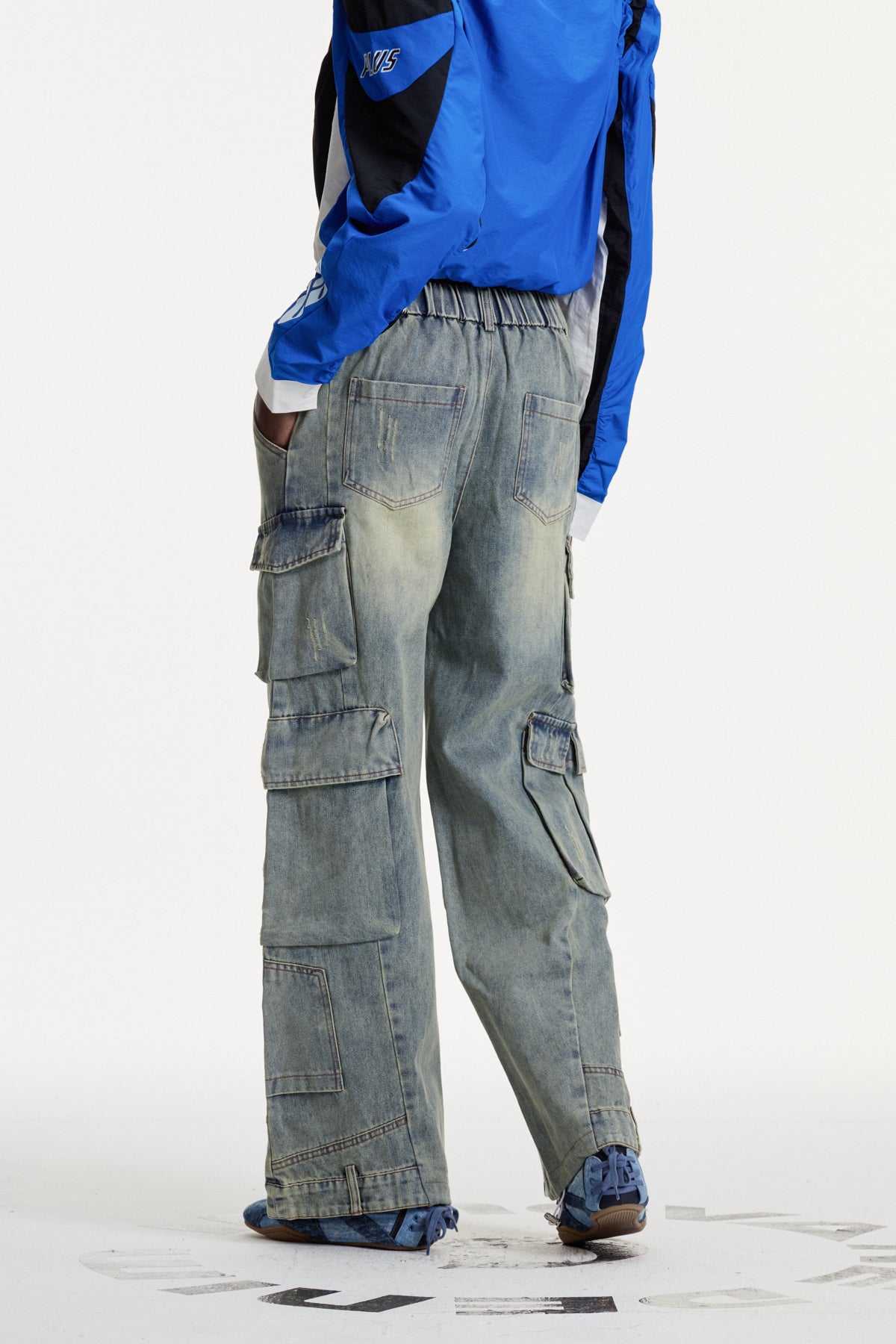 Colomba Zipper Stripe Cargo Jeans In Blue