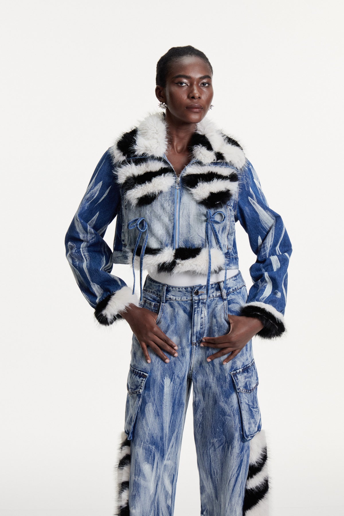 Colombe Print Faux Fur Denim Jacket