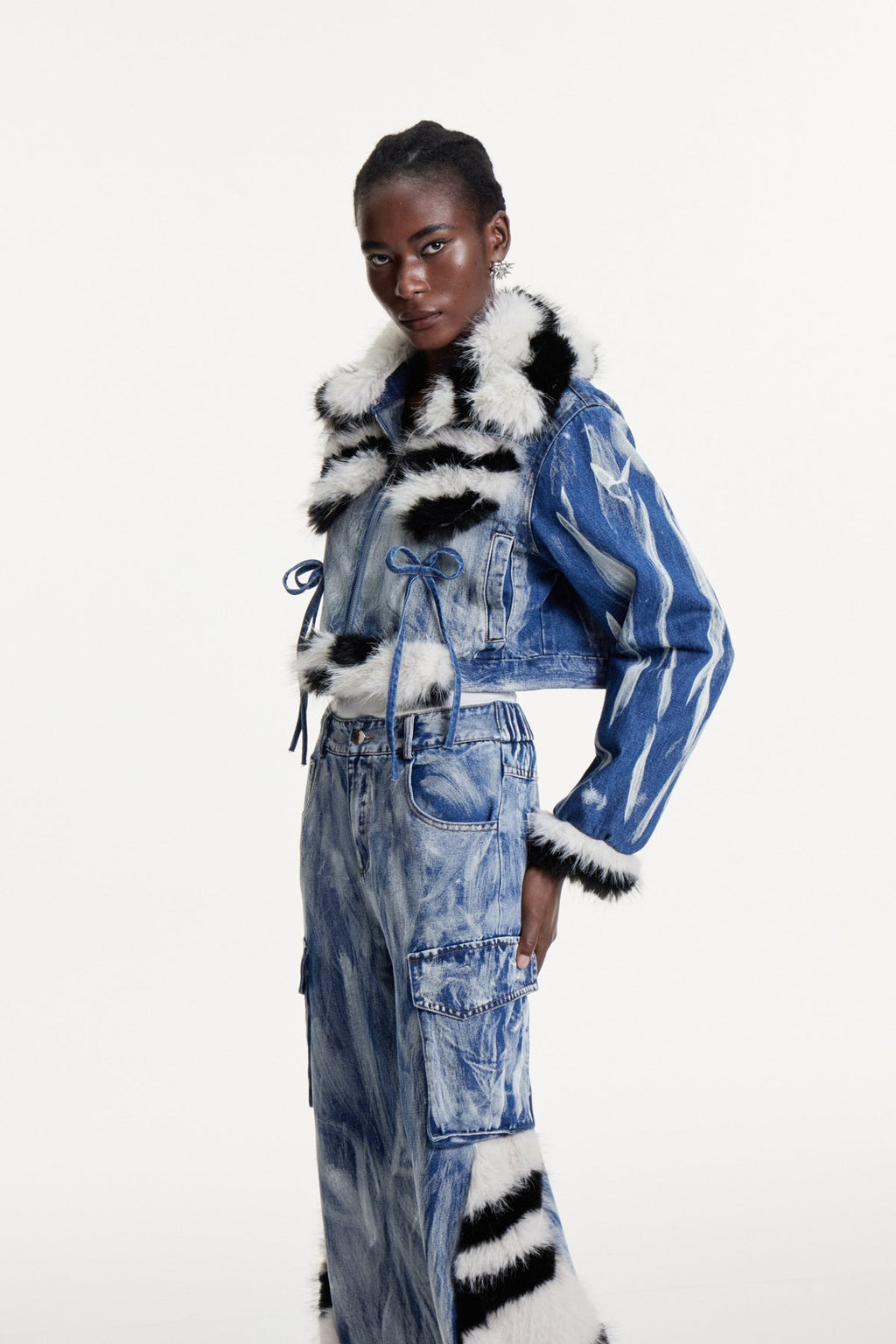 Colombe Print Faux Fur Denim Jacket