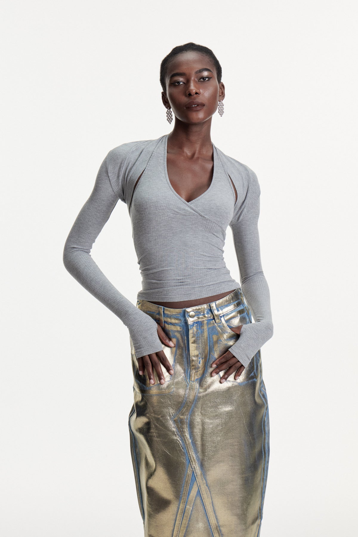 Colombina Two Piece Knit Top In Grey