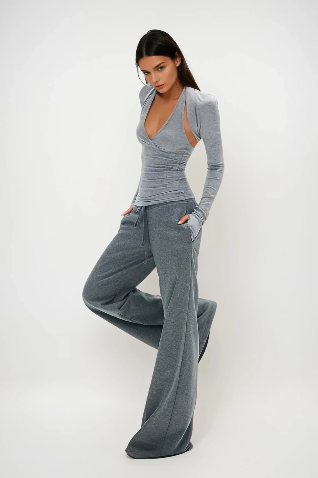Colombina Two Piece Knit Top In Grey