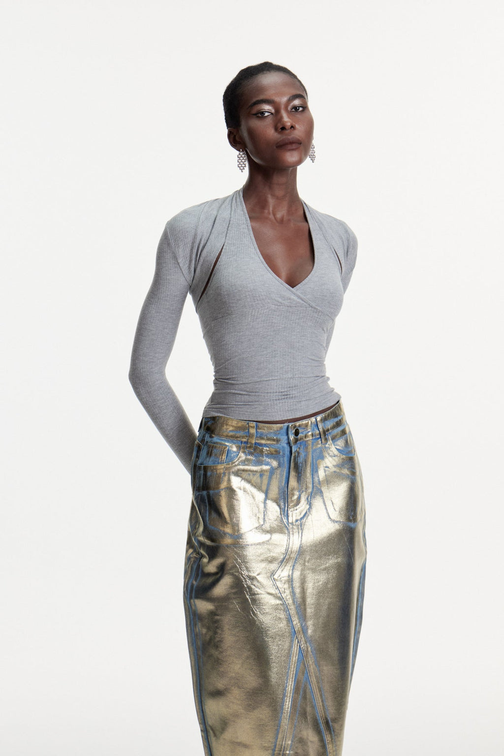 Colombina Two Piece Knit Top In Grey