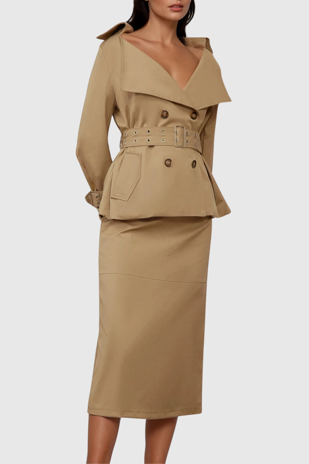 Colombo Trench Coat Skirt Set
