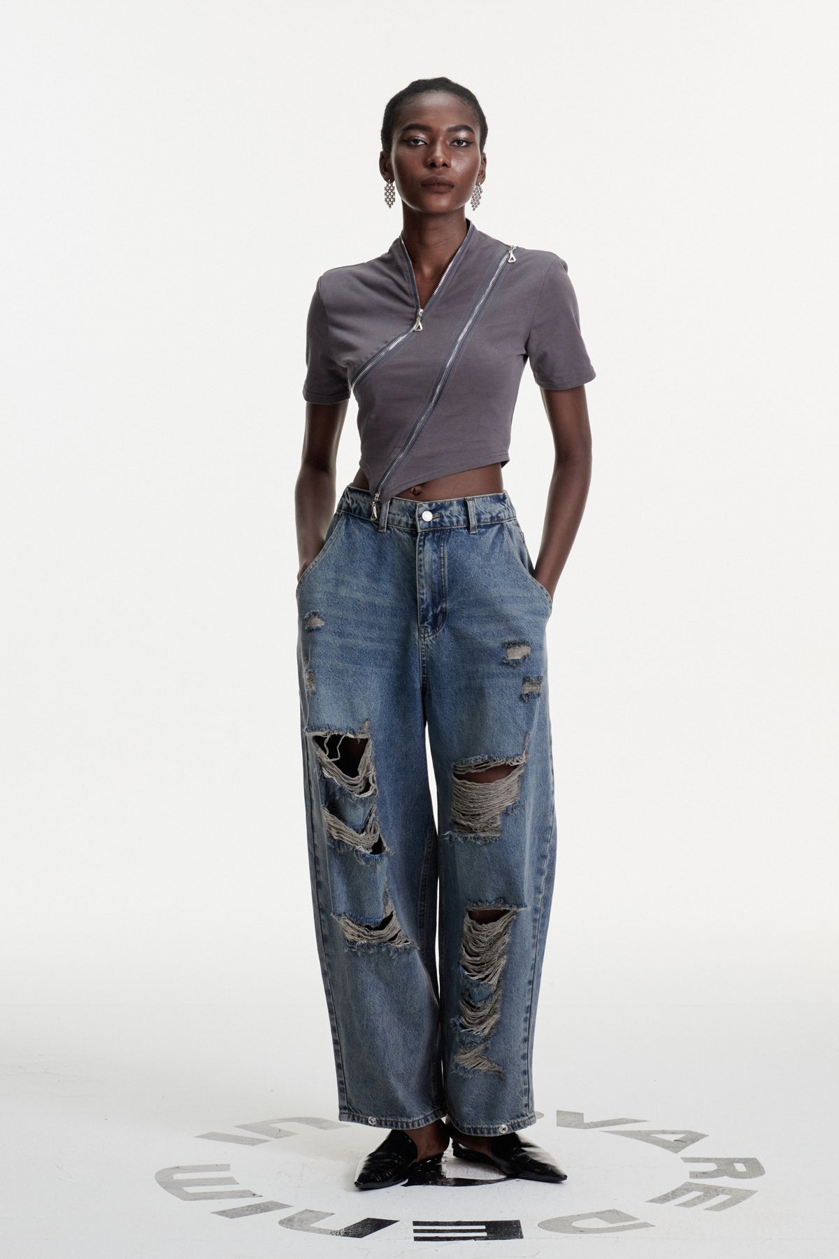 Colt Deconstruct Zipper T Shirt In Grey