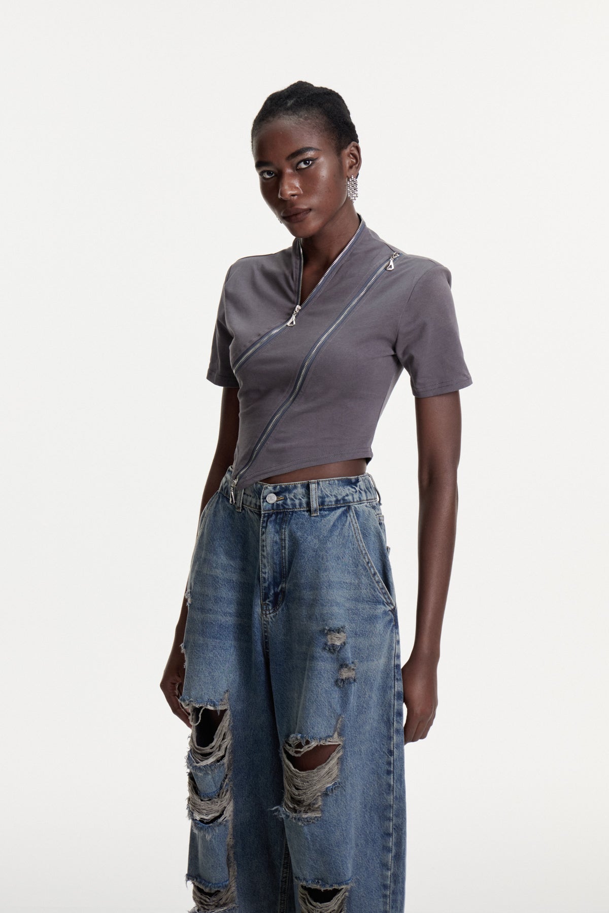 Colt Deconstruct Zipper T Shirt In Grey