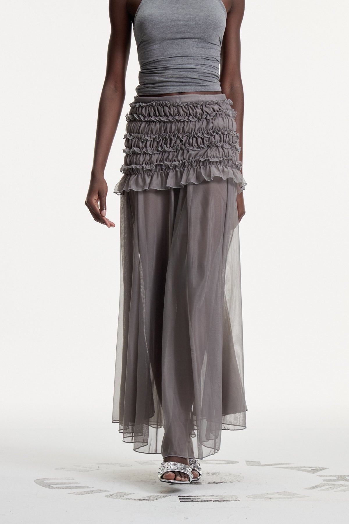 Concepta Drawstring Mesh Maxi Skirt