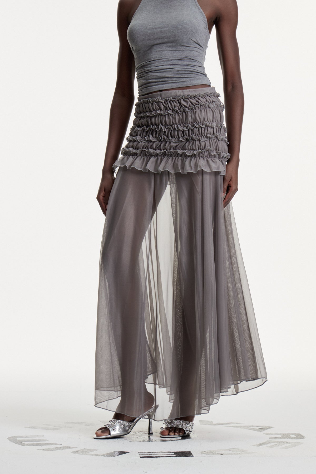 Concepta Drawstring Mesh Maxi Skirt