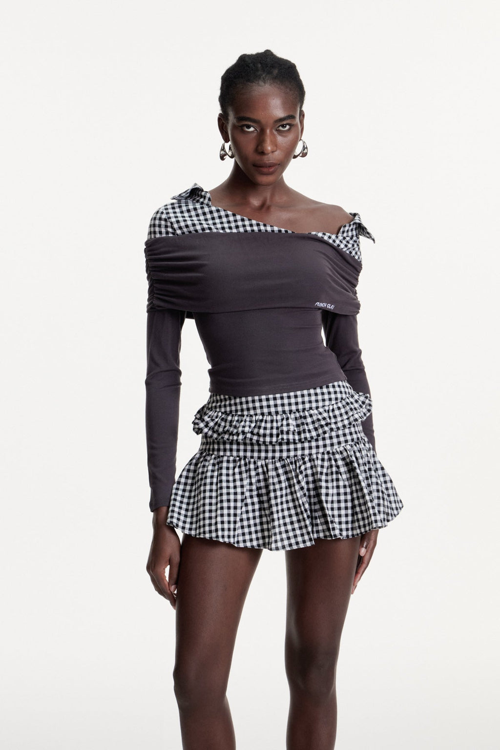 Concetto Grid Asymmetric Skirt Set