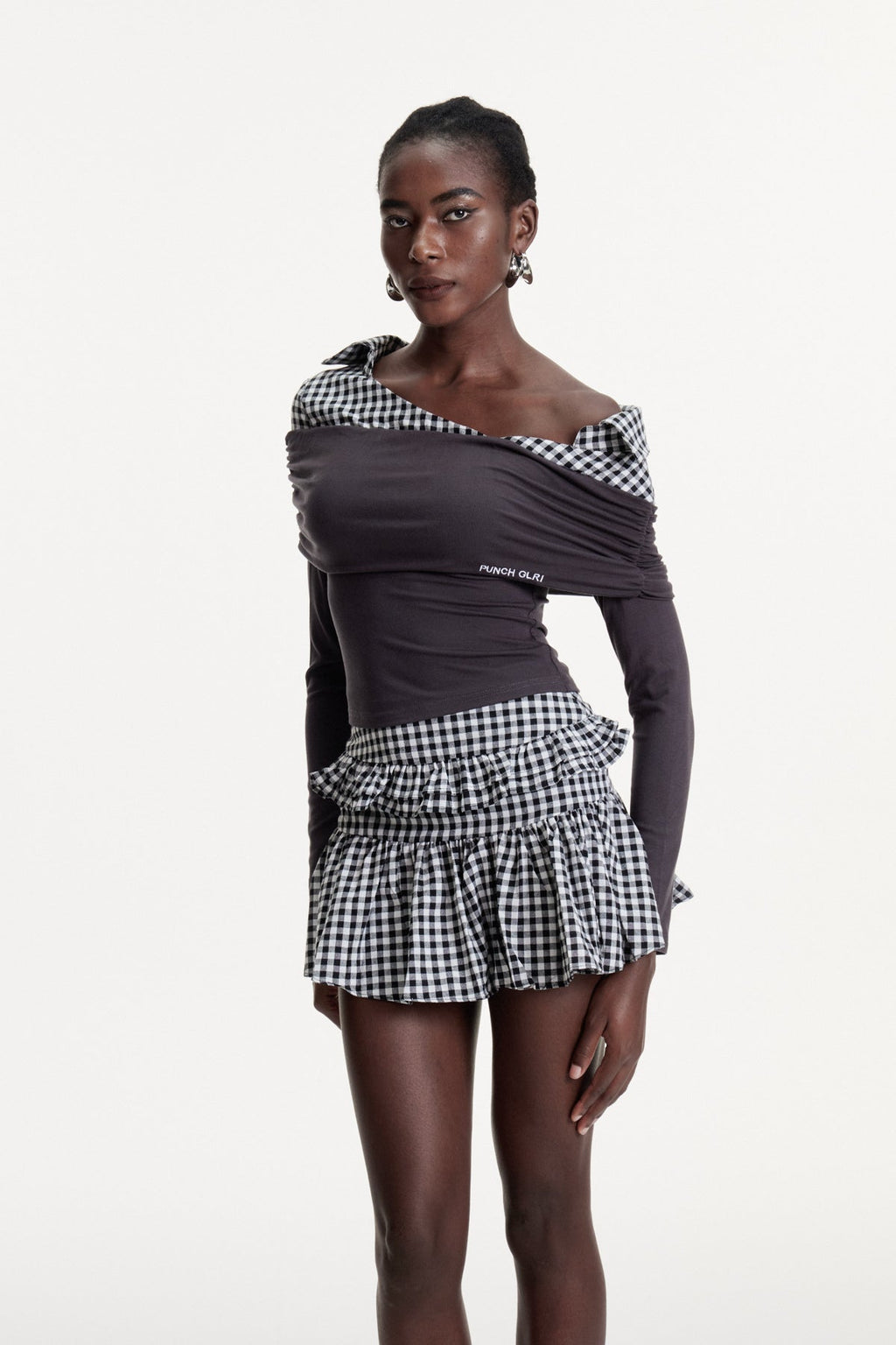 Concetto Grid Asymmetric Skirt Set